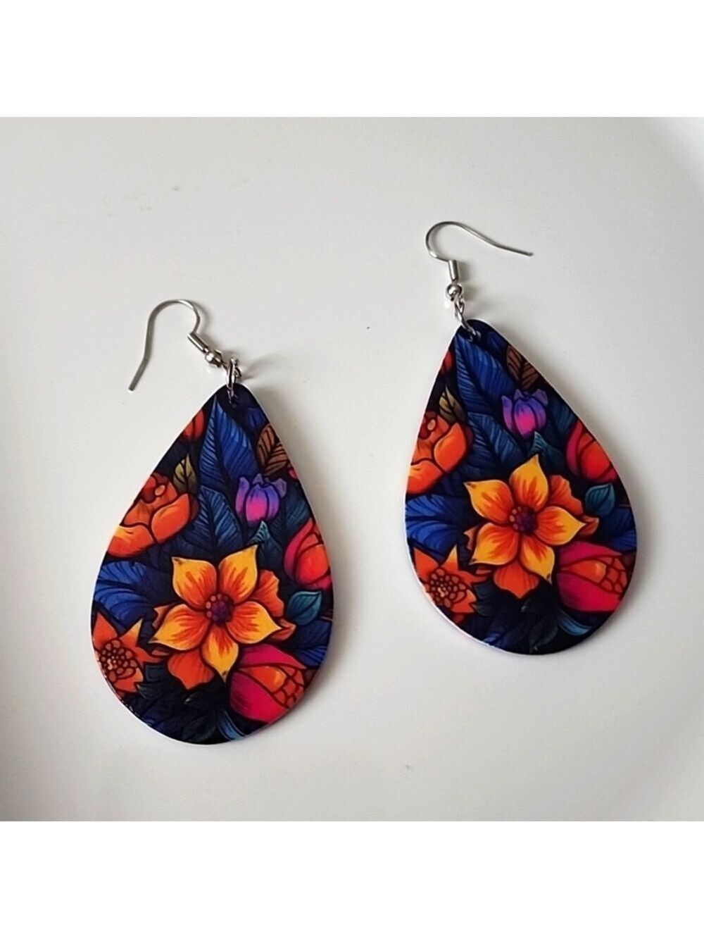 FLOWER Teardrop Hippie DESIGN EARRINGS DOUBLE SIDE